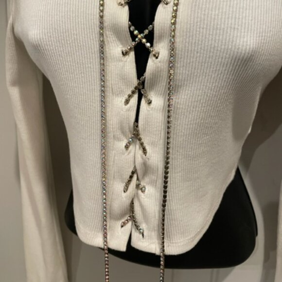 Rhinestone Laced Crop Top - Picture 2 of 5